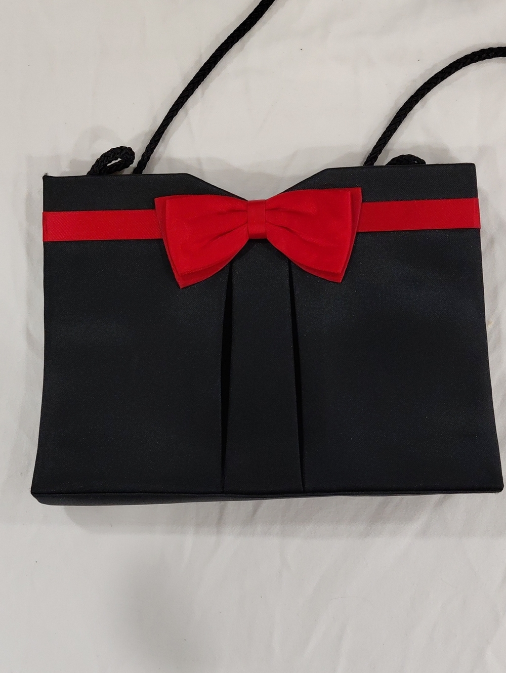Balenciaga Black Satin Shoulder Bag with Red Bow